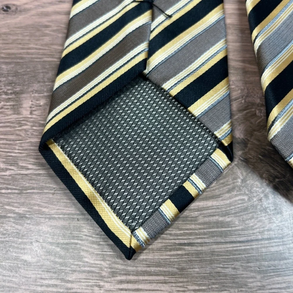 Ivy Crew Necktie Mens Black Gold Grey Striped Handmade Classic Tie
